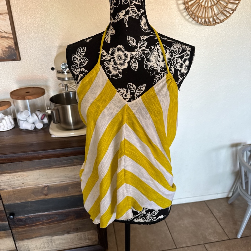 Roxy Yellow and White Striped Halter Cami
